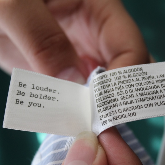 White & Blue Striped Blouse w/ Embroidered Flowers - Picture 6 of 8